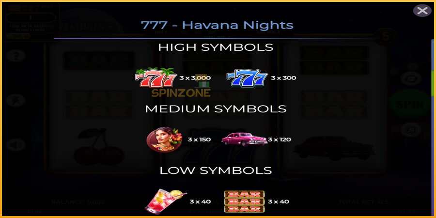 777 - Havana Nights màquina de joc per diners, imatge 5