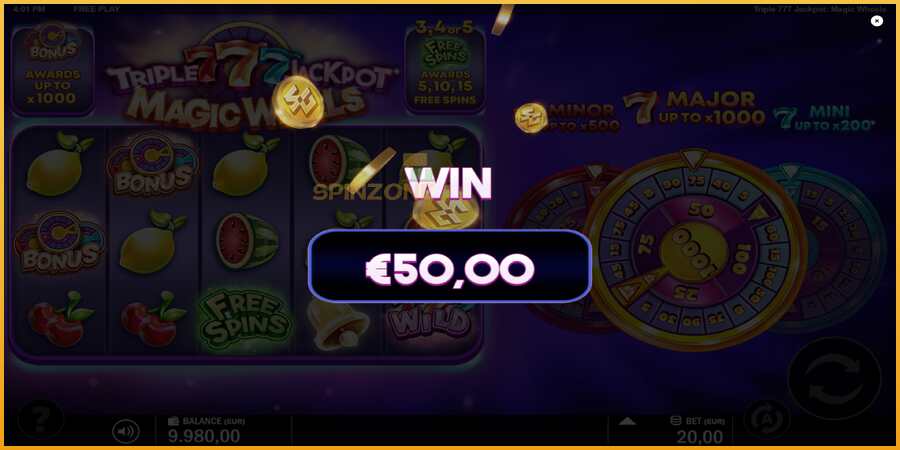 Triple 777 Jackpot Magic Wheels màquina de joc per diners, imatge 3