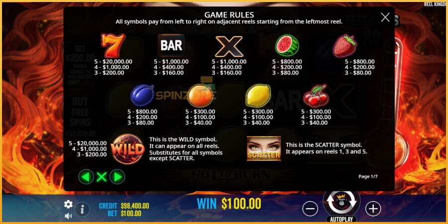 Hot to Burn - 7 Deadly Free Spins màquina de joc per diners, imatge 5