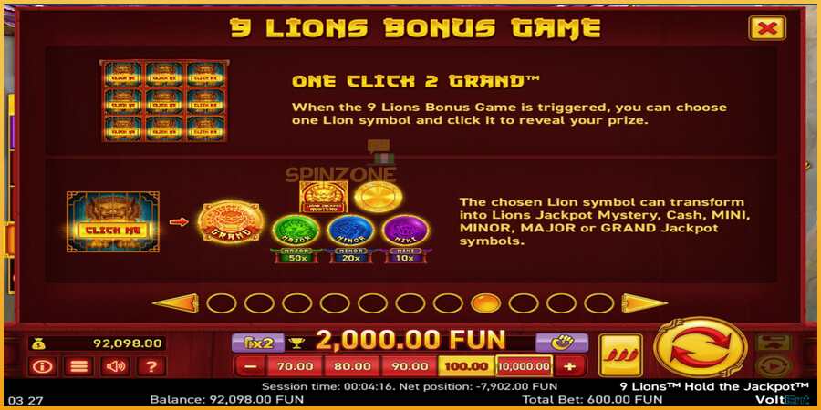 9 Lions: Hold The Jackpot màquina de joc per diners, imatge 3