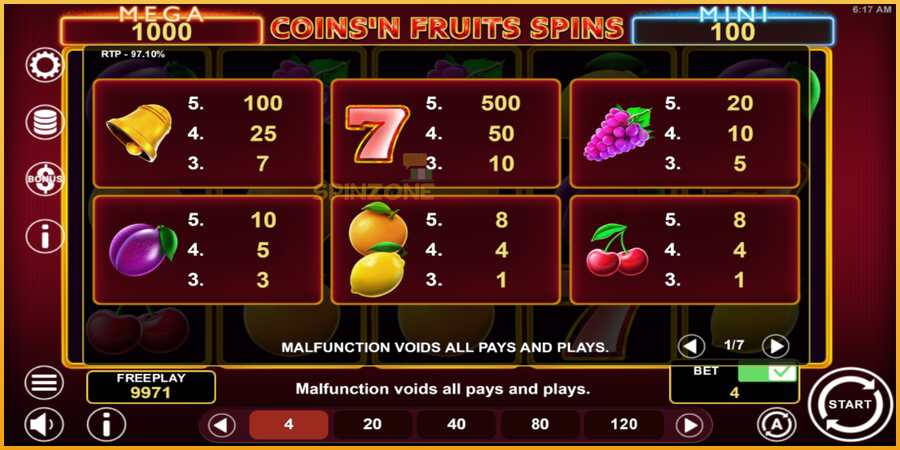 Coinsn Fruits Spins màquina de joc per diners, imatge 5