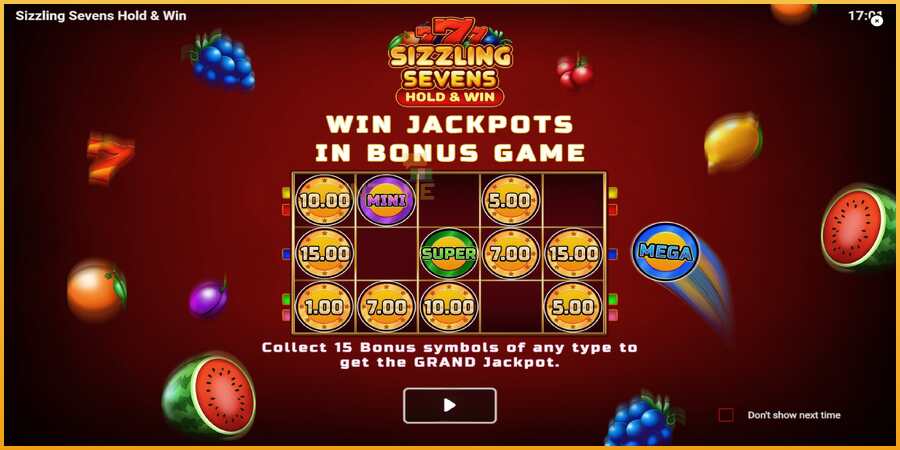 Sizzling Sevens Hold & Win màquina de joc per diners, imatge 1