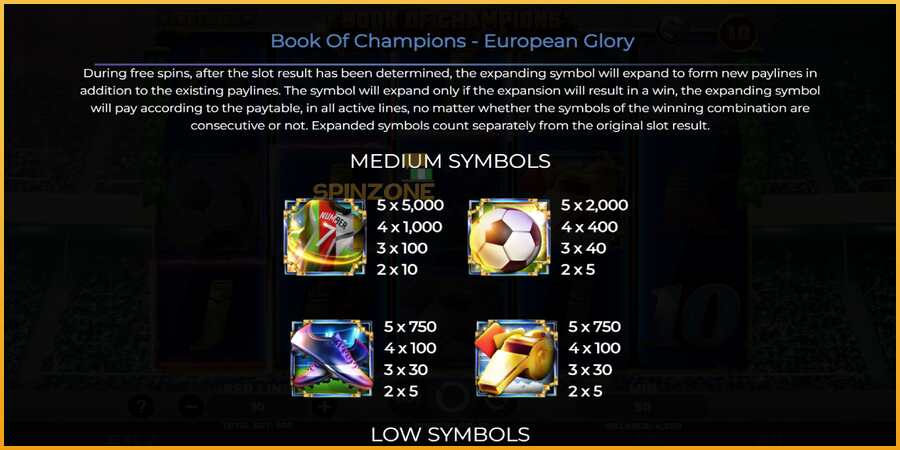 Book of Champions - European Glory màquina de joc per diners, imatge 5