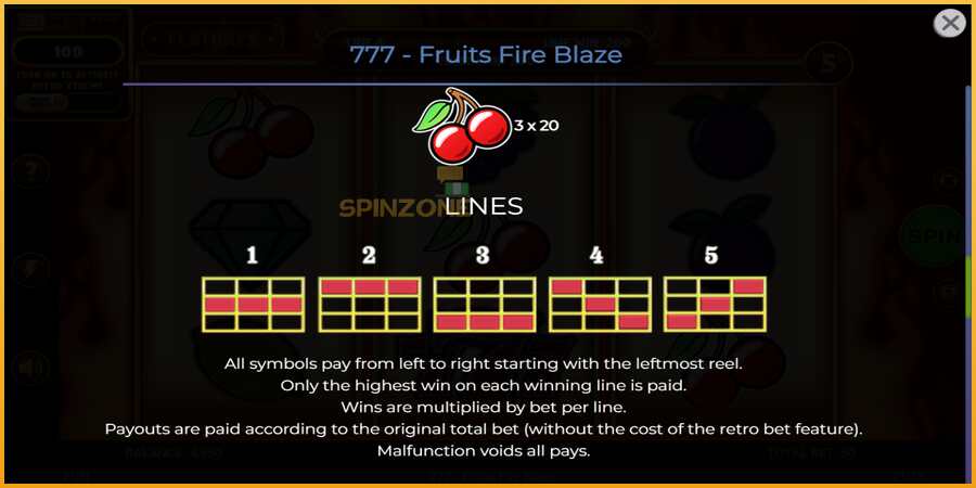 777 - Fruits Fire Blaze màquina de joc per diners, imatge 7