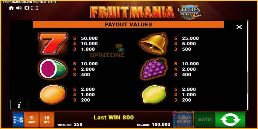 Fruit Mania Golden Nights màquina de joc per diners, imatge 7