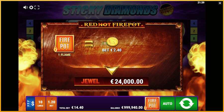 Sticky Diamonds Red Hot Firepot màquina de joc per diners, imatge 4