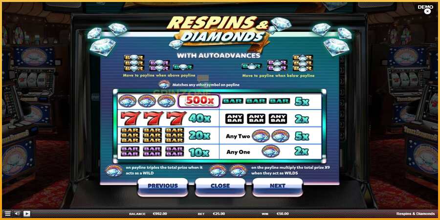 Respins Diamonds màquina de joc per diners, imatge 5