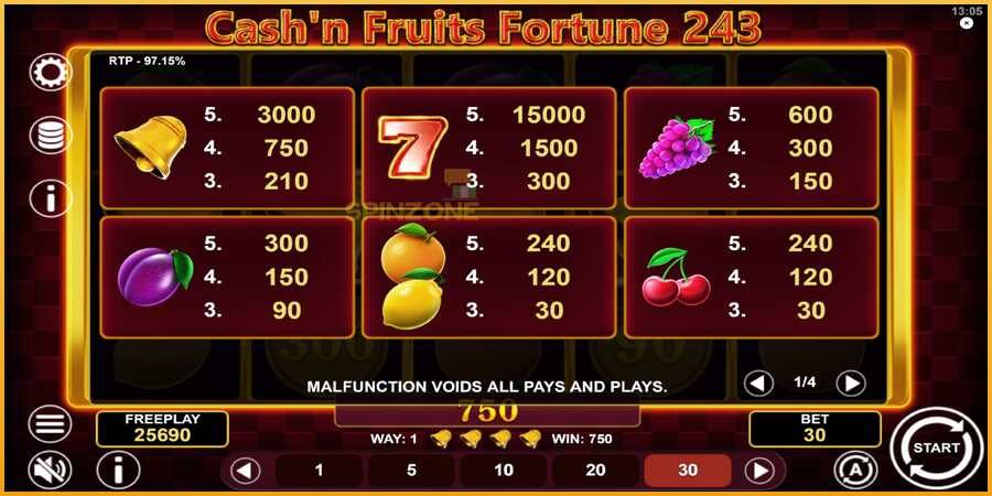 Cashn Fruits Fortune 243 màquina de joc per diners, imatge 6